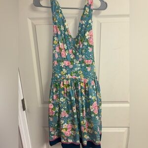 Floral Blue Dress with Pink and White Flowers